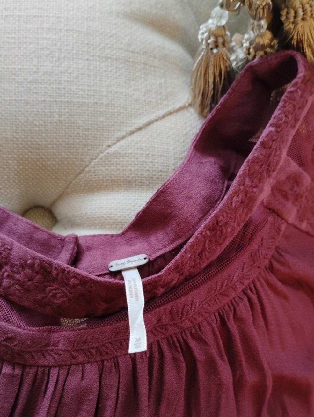 Free People Boho Lace Yoke Peasant Top - Picture 10 of 14